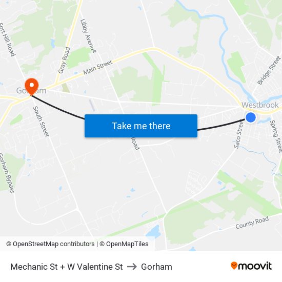 Mechanic St + W Valentine St to Gorham map