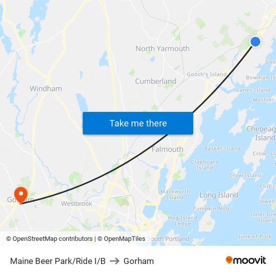 Maine Beer Park/Ride  I/B to Gorham map