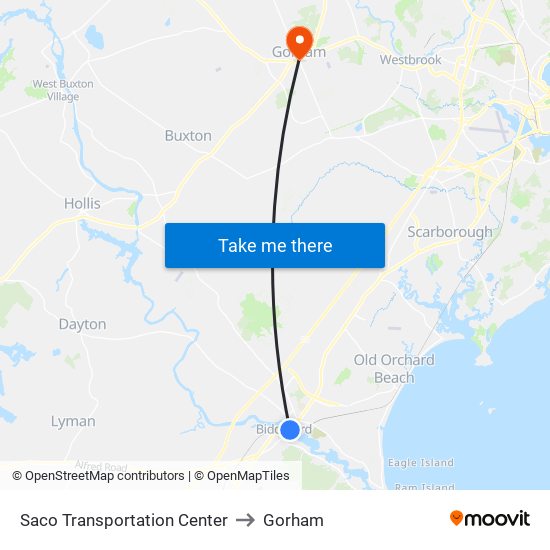 Saco Transportation Center to Gorham map