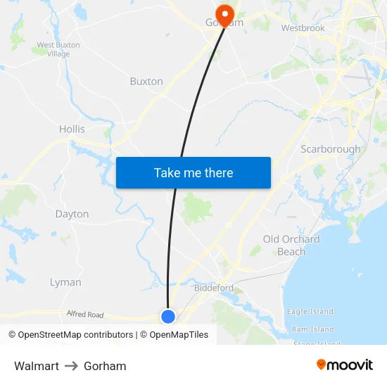 Walmart to Gorham map
