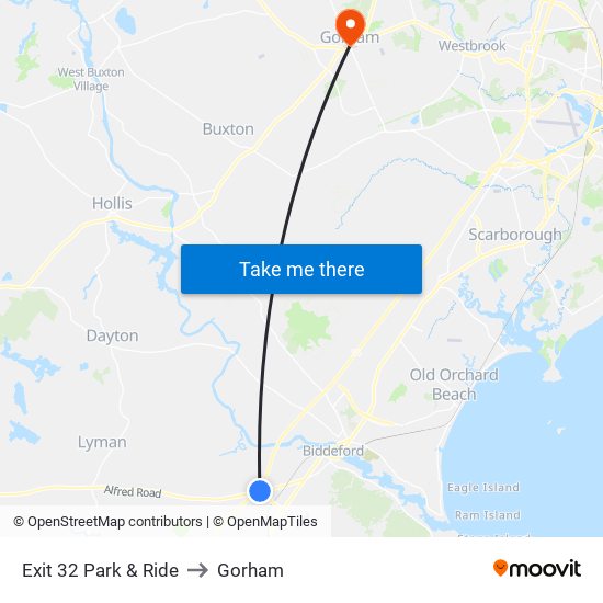 Exit 32 Park & Ride to Gorham map