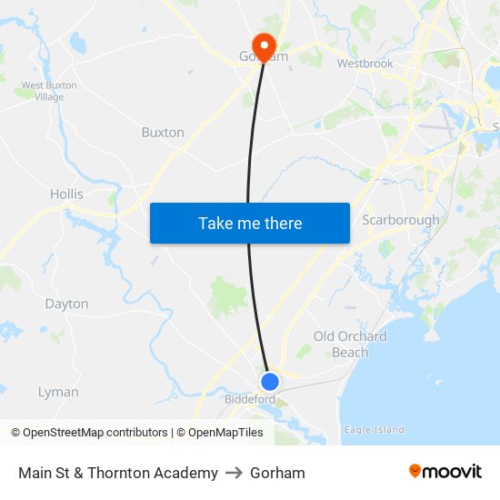 Main St & Thornton Academy to Gorham map