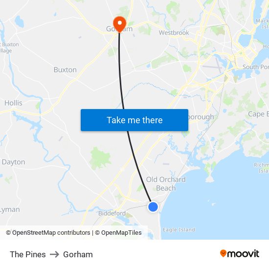 The Pines to Gorham map