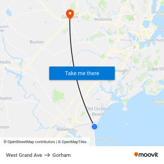 West Grand Ave to Gorham map