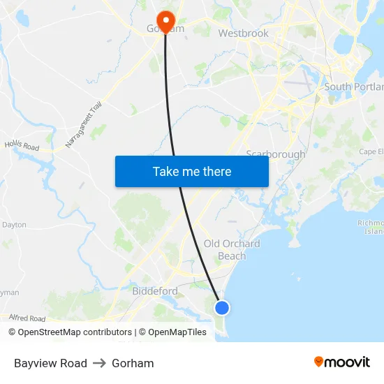 Bayview Road to Gorham map