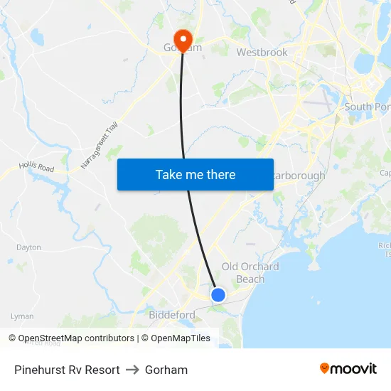 Pinehurst Rv Resort to Gorham map