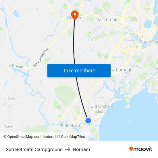 Sun Retreats Campground to Gorham map