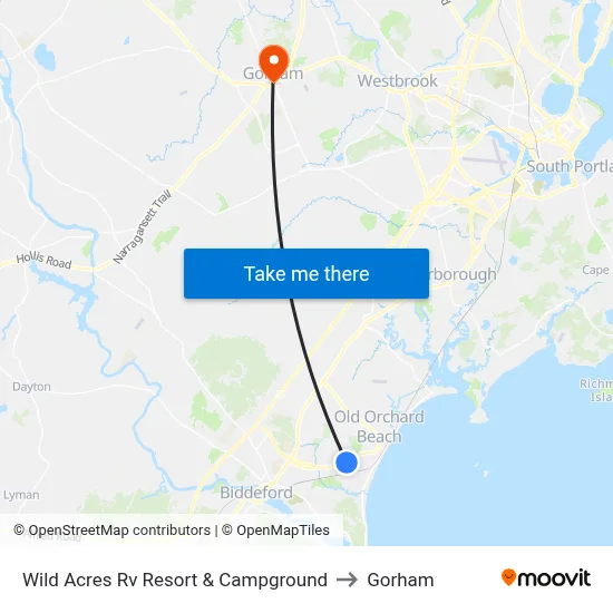 Wild Acres Rv Resort & Campground to Gorham map