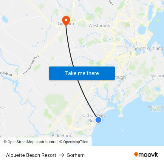 Alouette Beach Resort to Gorham map