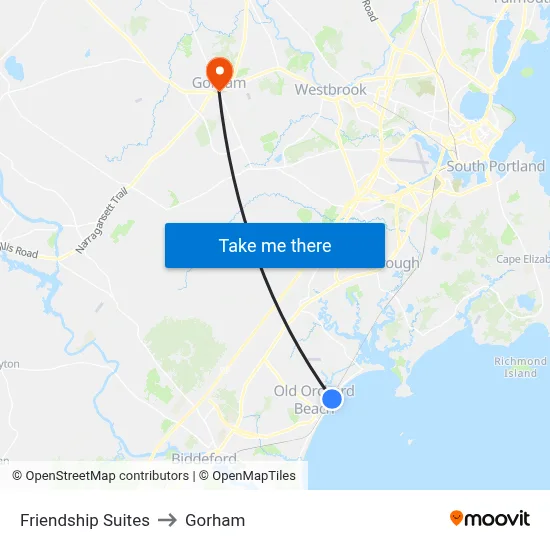 Friendship Suites to Gorham map