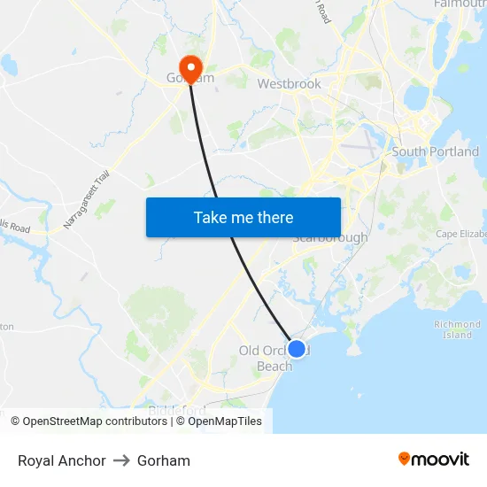 Royal Anchor to Gorham map