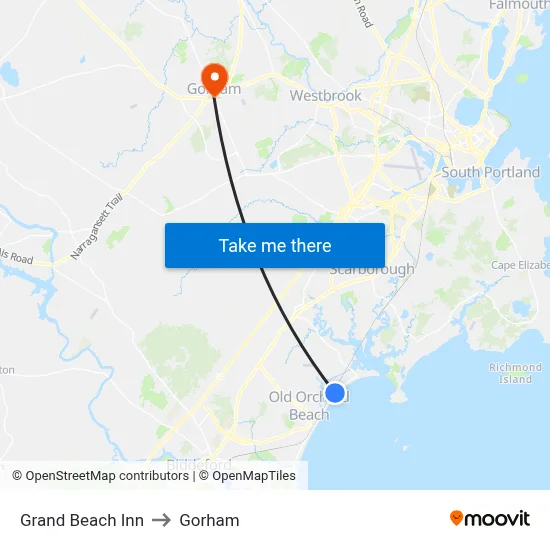 Grand Beach Inn to Gorham map