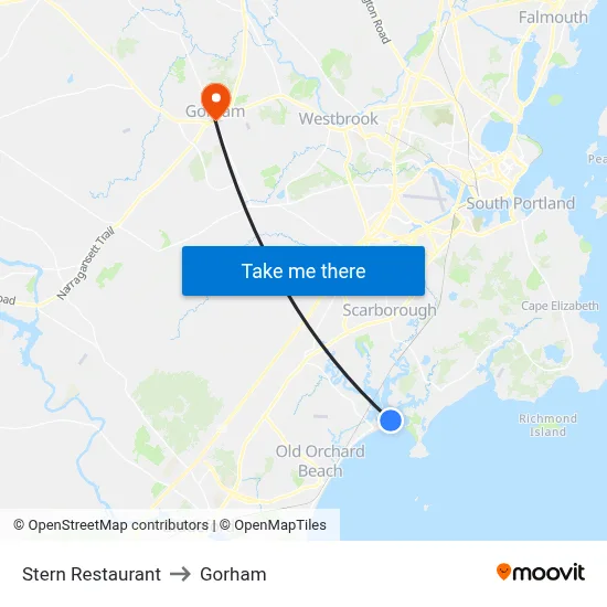 Stern Restaurant to Gorham map