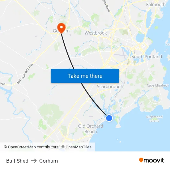 Bait Shed to Gorham map