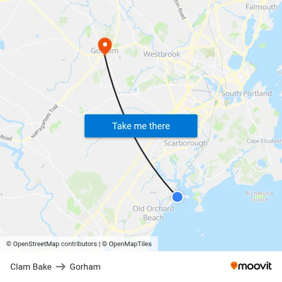 Clam Bake to Gorham map