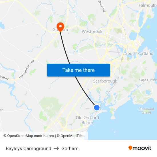 Bayleys Campground to Gorham map