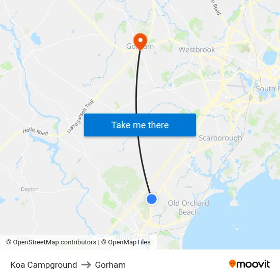 Koa Campground to Gorham map