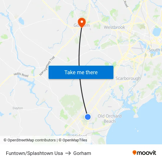 Funtown/Splashtown Usa to Gorham map