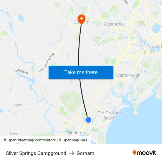 Silver Springs Campground to Gorham map
