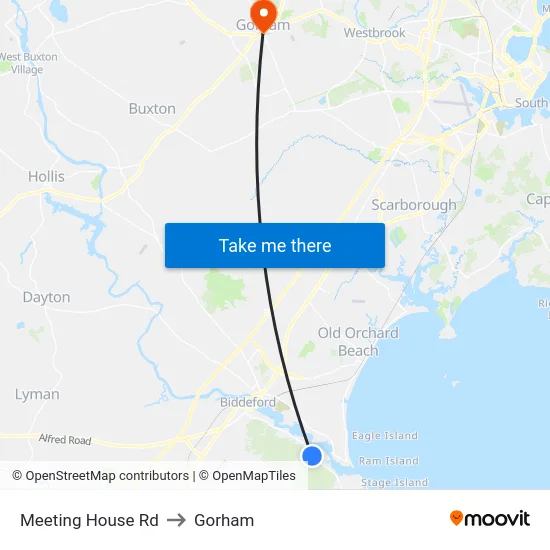Meeting House Rd to Gorham map