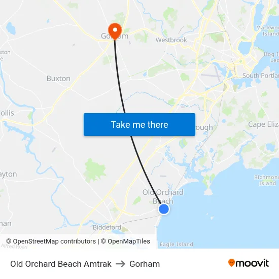 Old Orchard Beach Amtrak to Gorham map