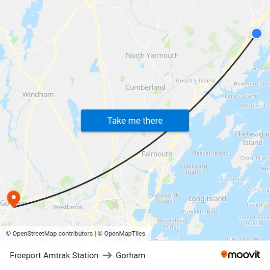 Freeport Amtrak Station to Gorham map