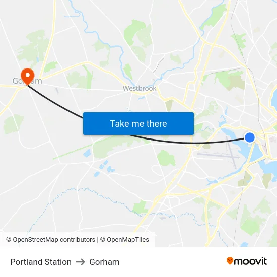 Portland Station to Gorham map