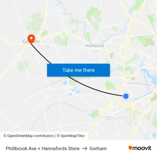 Phillbrook Ave + Hannafords Store to Gorham map