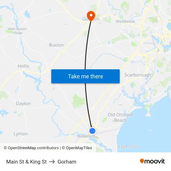 Main St & King St to Gorham map