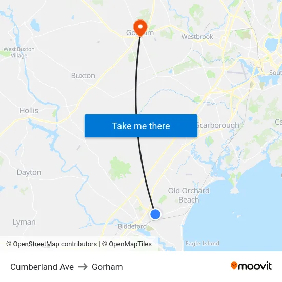 Cumberland Ave to Gorham map