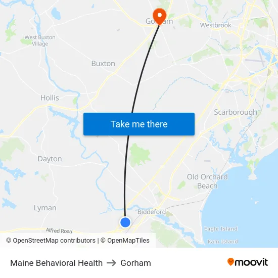 Maine Behavioral Health to Gorham map