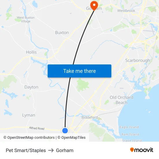 Pet Smart/Staples to Gorham map