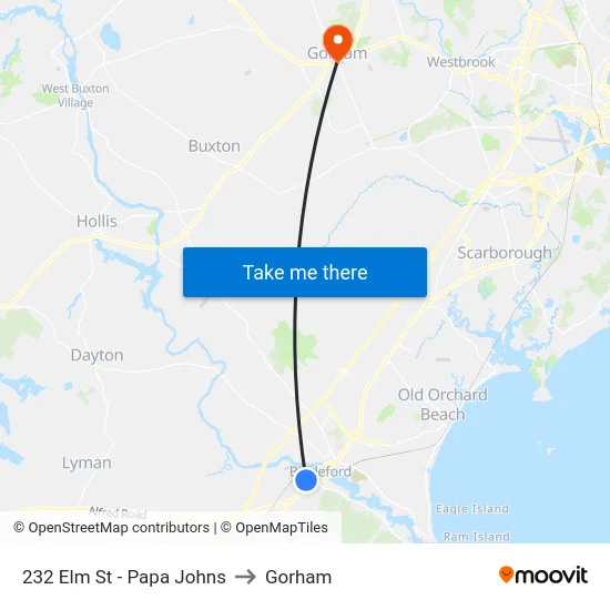 232 Elm St - Papa Johns to Gorham map