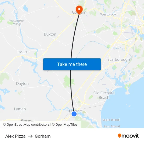 Alex Pizza to Gorham map