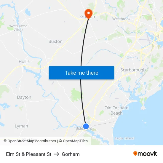 Elm St & Pleasant St to Gorham map