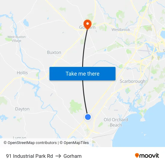 91 Industrial Park Rd to Gorham map