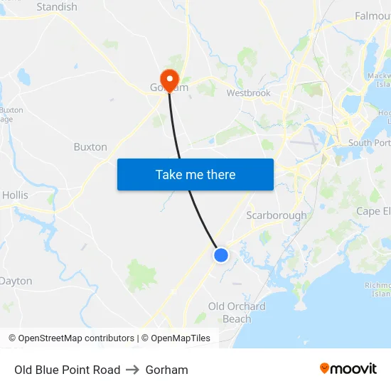 Old Blue Point Road to Gorham map