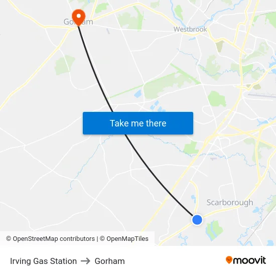 Irving Gas Station to Gorham map