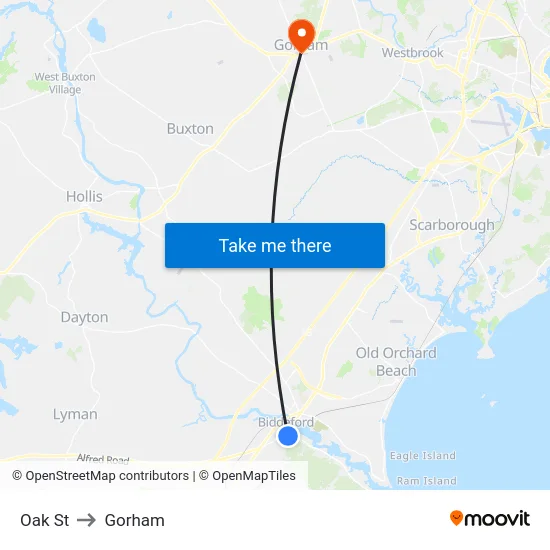 Oak St to Gorham map