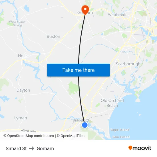 Simard St to Gorham map