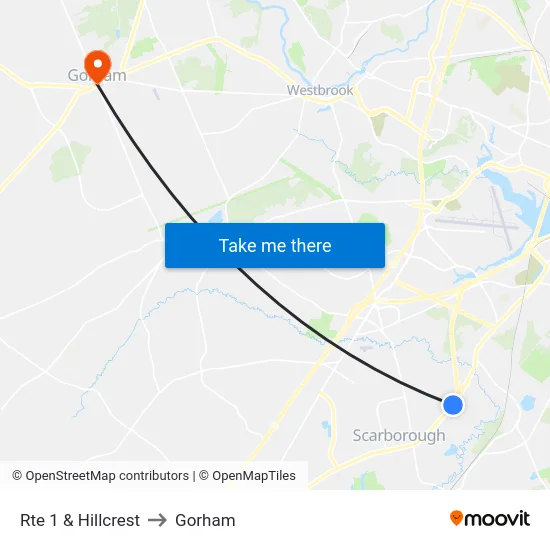 Rte 1 & Hillcrest to Gorham map