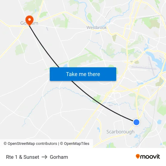 Rte 1 & Sunset to Gorham map