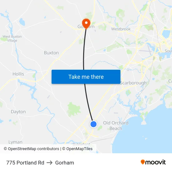 775 Portland Rd to Gorham map