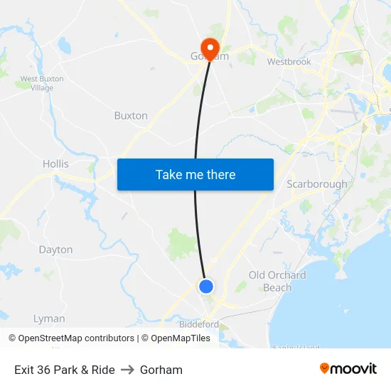 Exit 36 Park & Ride to Gorham map