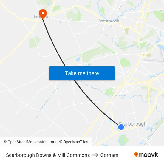 Scarborough Downs & Mill Commons to Gorham map