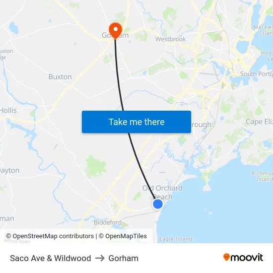Saco Ave & Wildwood to Gorham map