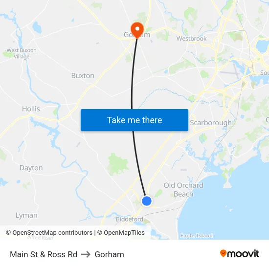 Main St & Ross Rd to Gorham map