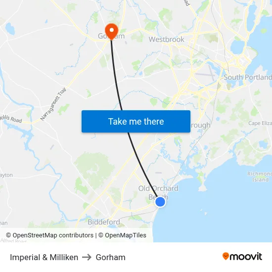 Imperial & Milliken to Gorham map