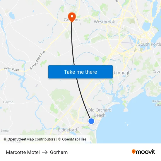 Marcotte Motel to Gorham map