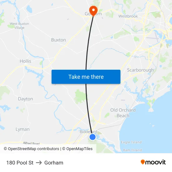 180 Pool St to Gorham map